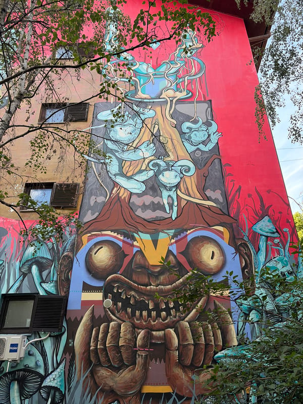 Colorful surreal mural adorns Belgrade building facade