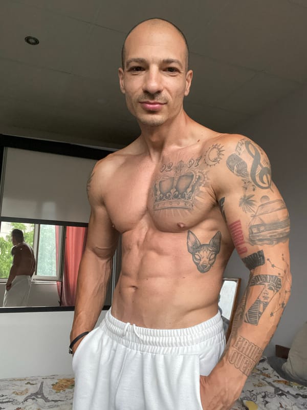 Tattooed shirtless pose session, Pleven, Bulgaria
