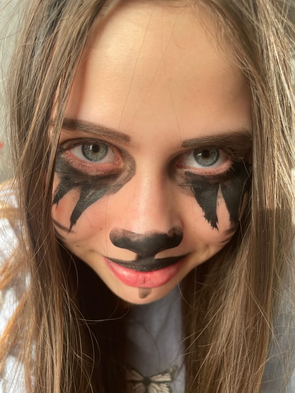 Individual photographed wearing theatrical face paint in Izhevsk