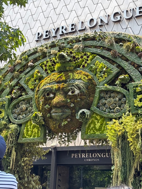 Floral face display spotted on Mexico City building