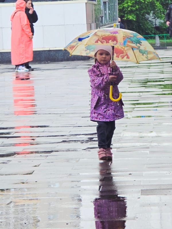 Rainy afternoon brings umbrellas to Moscow sidewalks
