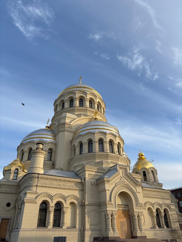 Tourist captures Naval Cathedral views in Kronstadt, Saint Petersburg