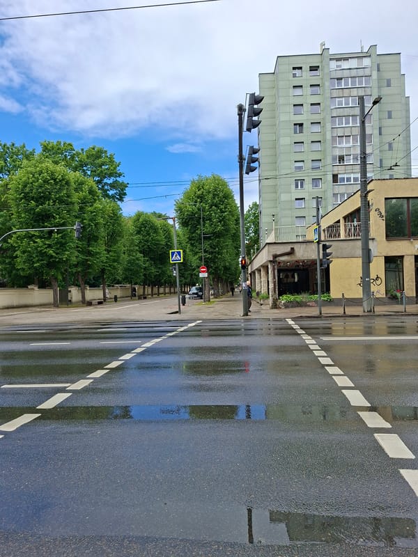 Morning walk through wet Kaunas after rain