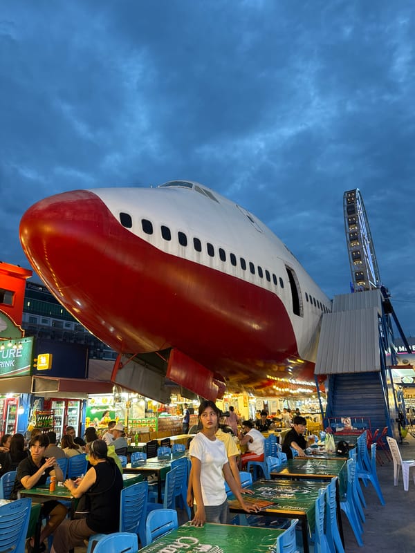 Pattaya's airplane-themed outdoor market and street food scene