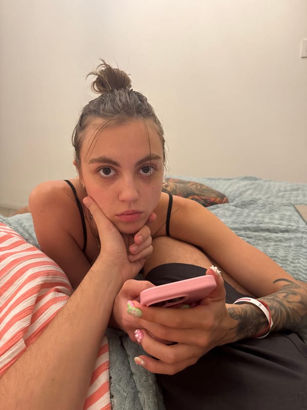 Lazy evening at home: phone in bed, bathroom selfie