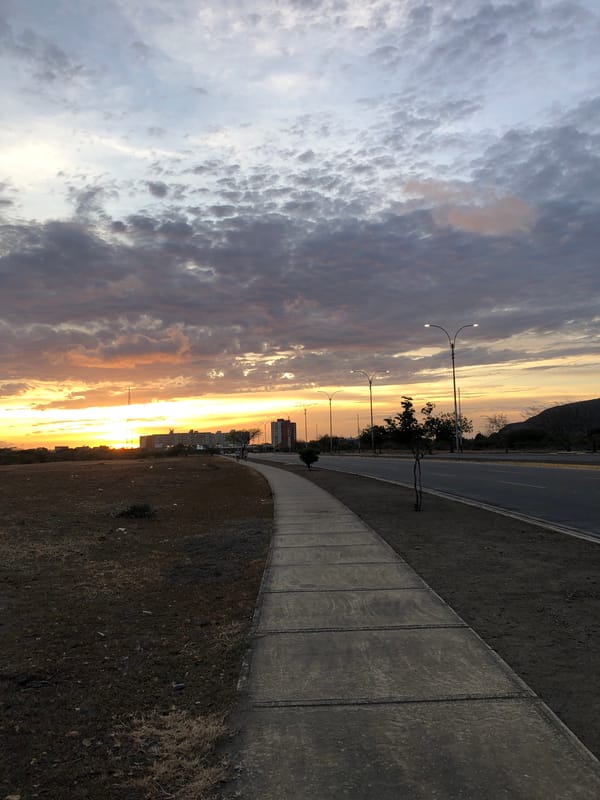 Evening sunset walk documented through Juan Griego, Venezuela streets
