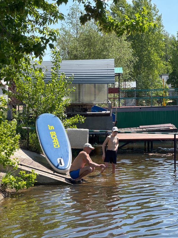 Morning riverside recreation captured along Kama River in Chaikovsky