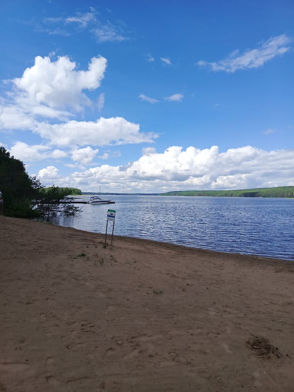 Lakeside beach and outdoor drum set observed Saturday morning