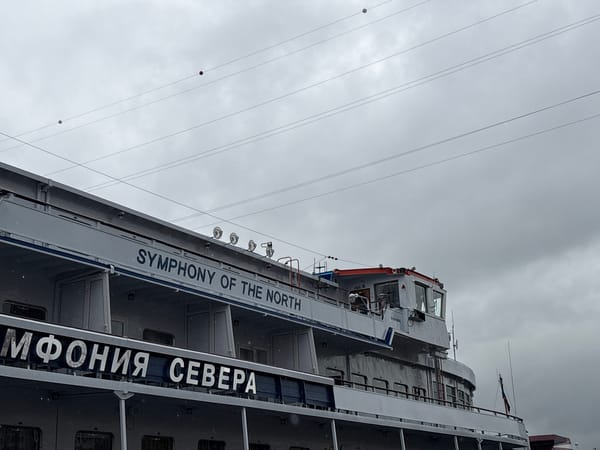 River cruise ships dock along Saint Petersburg waterways