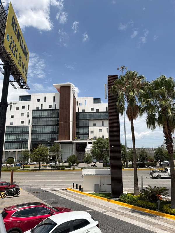 Modern office building stands out in San Bernardino Tlaxcalancingo