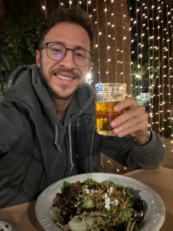 Man enjoys outdoor dinner in Larnaca, Cyprus
