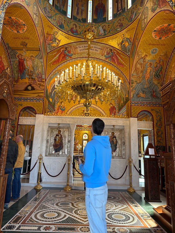Cameraman films at St. Louis Cathedral in Plovdiv, Bulgaria