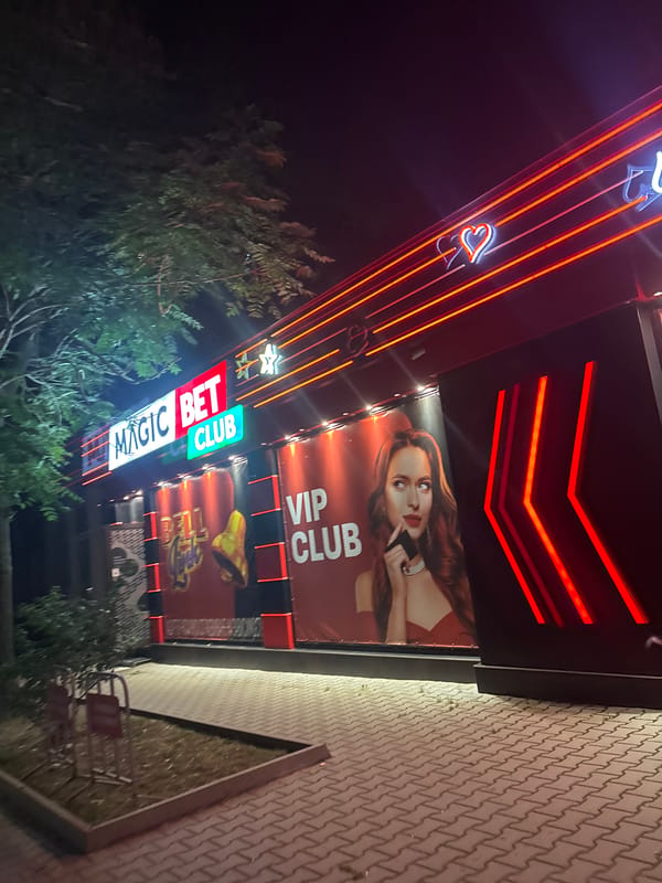 Night out near a riverfront strip in a Bulgarian city