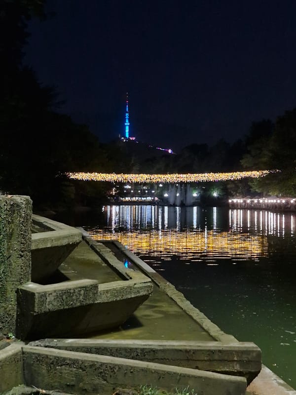 Evening at Almaty's First President's Park lake