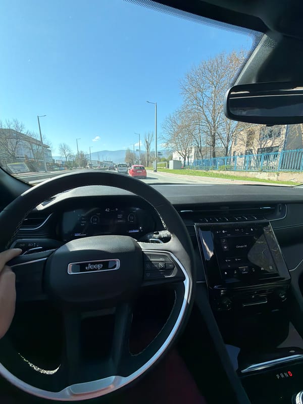 Driver's seat view of Jeep interior documented in Plovdiv