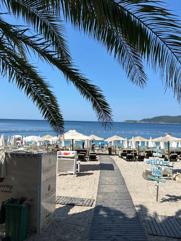 Beach morning on the Montenegrin Riviera, Boreti to Bečići