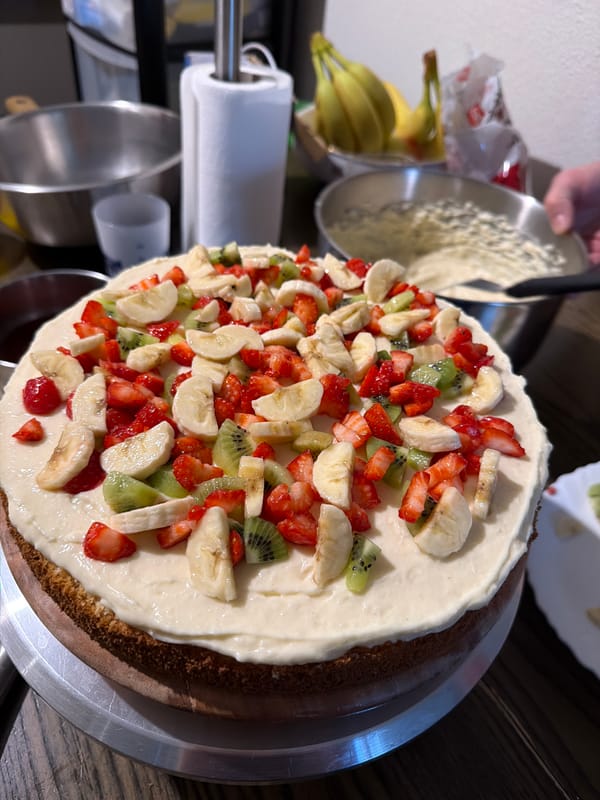 Fresh fruit cake preparation observed in Strasbourg bakery