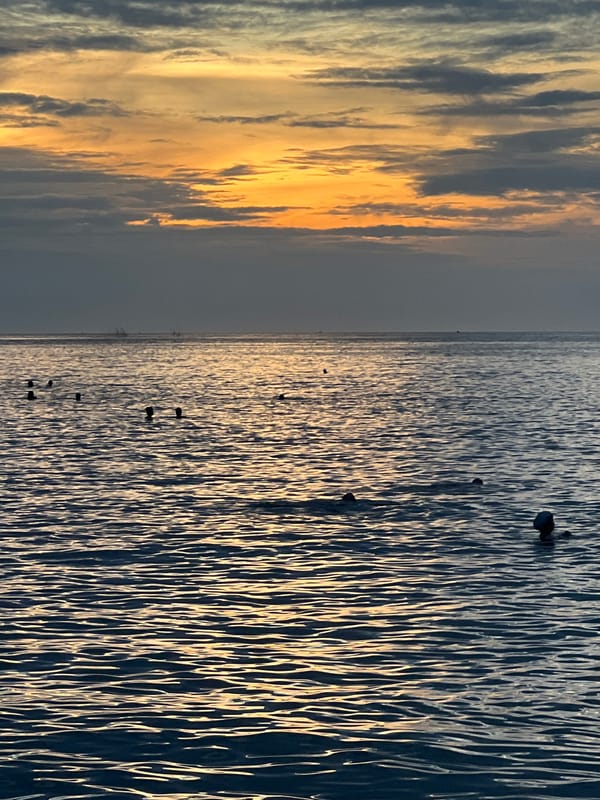 Nha Trang beach at dusk, dramatic skies over a crowded shore