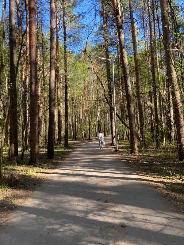 Woman documents forest visit with selfies near Perm, Russia