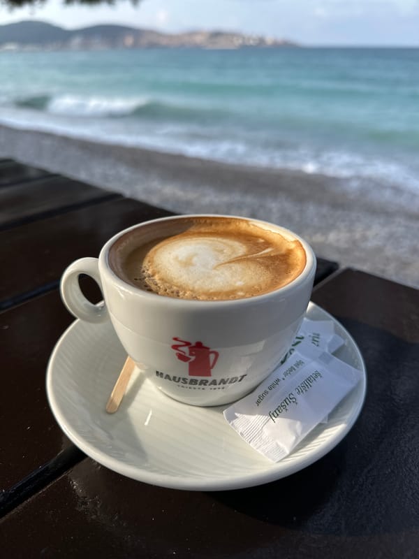Morning coffee service photographed at Šušanj beach, Montenegro