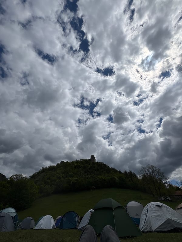 Camping scene documented in Maglic Serbia under stormy skies