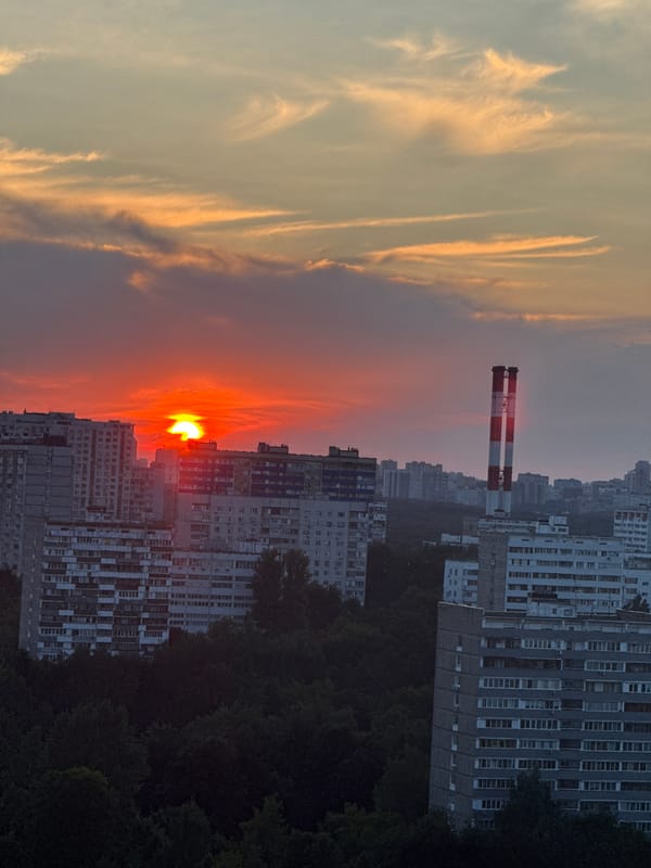 Moscow sunset watched from above, August evening