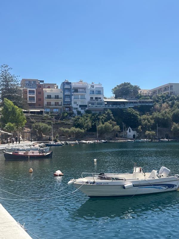 Exploring Agios Nikolaos harbor and town on a sunny afternoon
