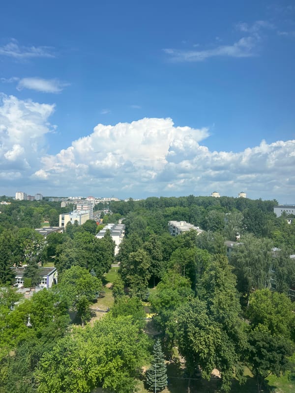 Minsk residential district seen from above, summer morning