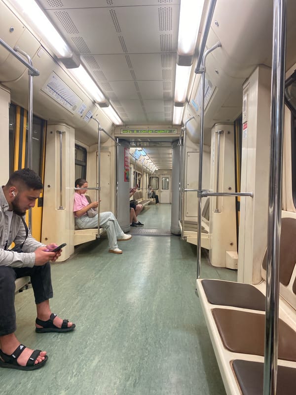 Everyday commute inside a Moscow Metro car
