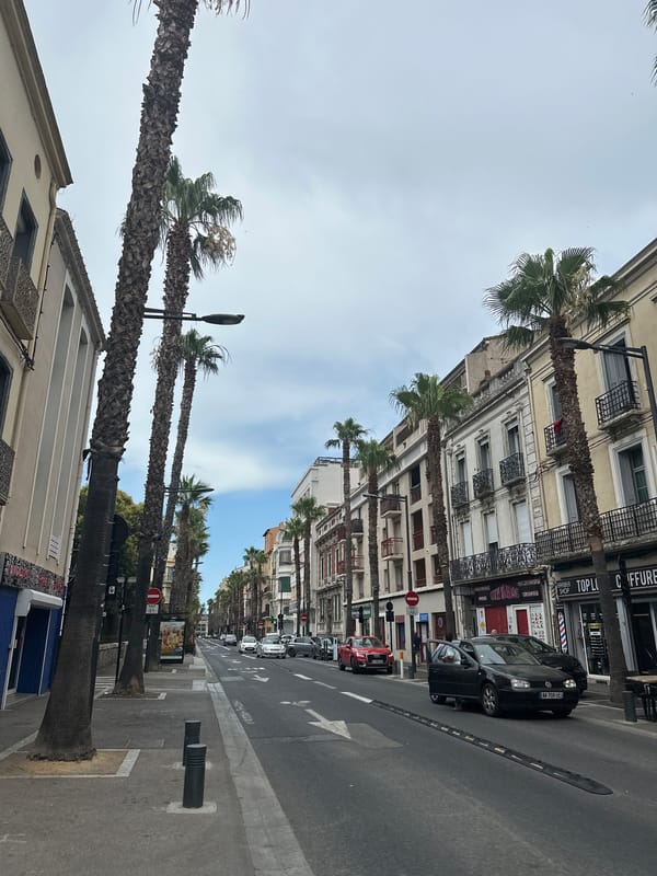 Perpignan boulevard walk with passport and spray can in tow