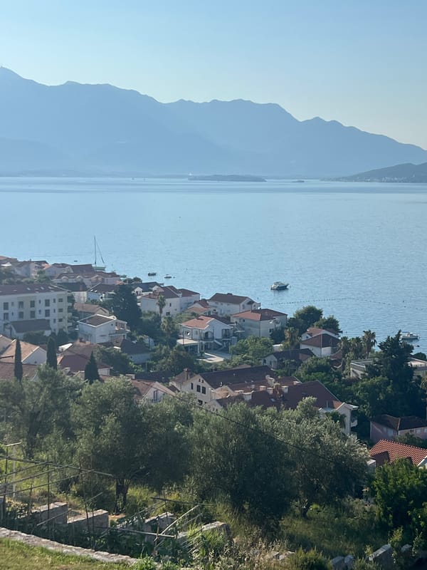 Sunny morning views over Đenovići and the Bay of Kotor