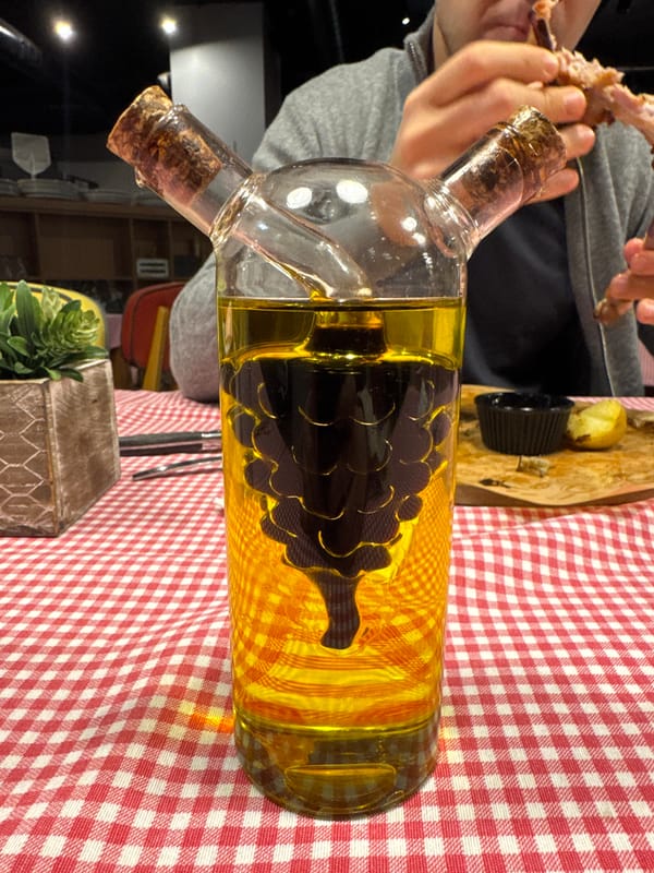 Restaurant dinner with meat dishes documented in Sofia