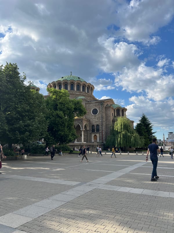 Afternoon street life documented around Sofia's Alexander Nevsky Cathedral