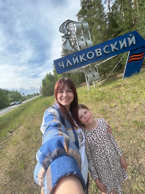 Two women pose for selfie in Chaikovsky, Russia