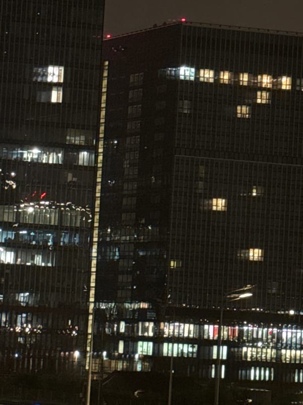 Khimki's illuminated skyline after dark
