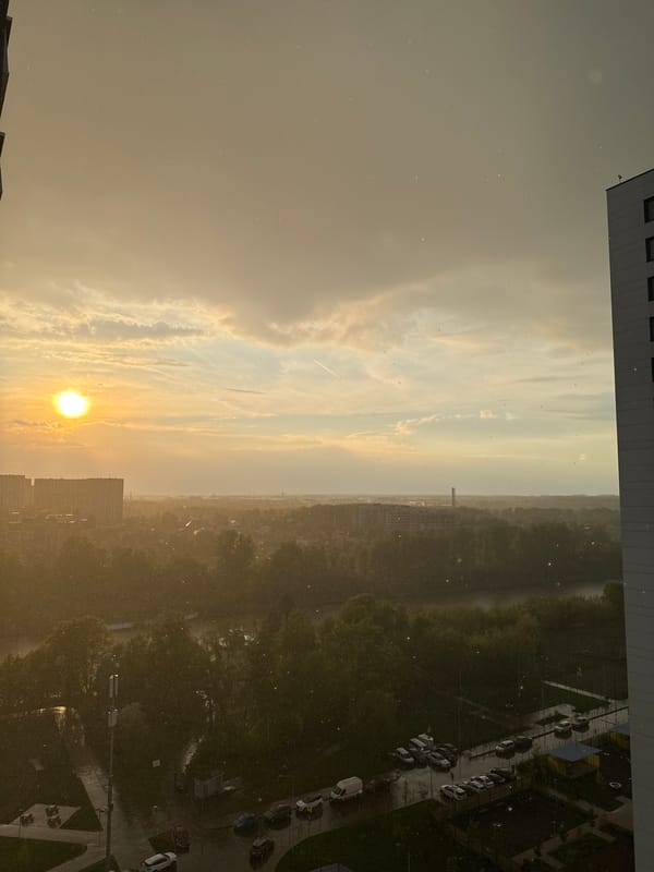 Sunset viewed over city landscape from elevated building position
