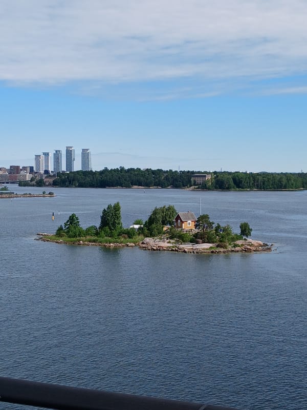 Helsinki archipelago from above, islands and coastline in view