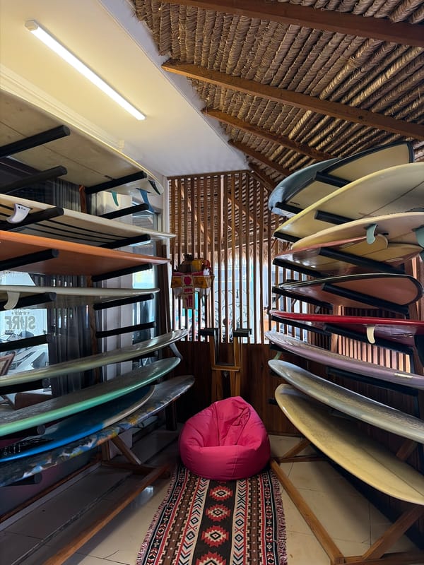Rustic surfboard storage facility in Kuta, Indonesia