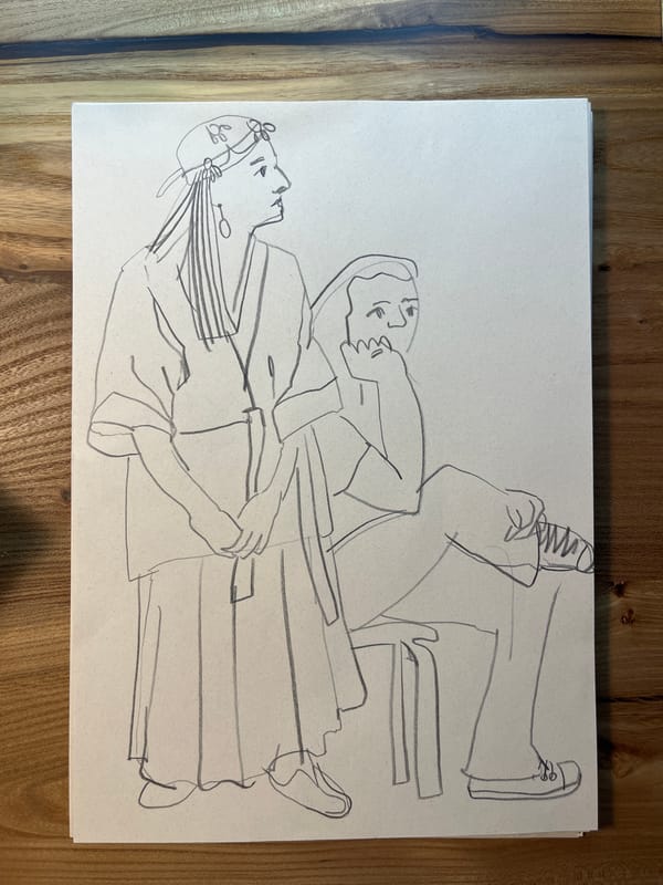 Moscow sketchbook session with figures, botanicals, and birds