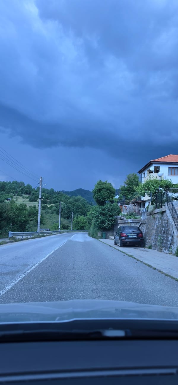 Dark storm clouds gather over highway in Taran, Bulgaria