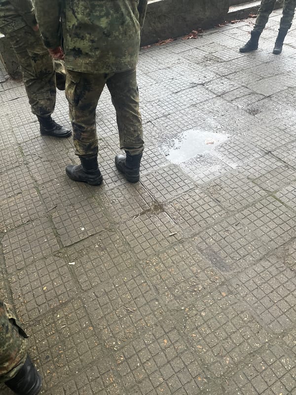Puddles on concrete tiles after rain in Veliko Tarnovo
