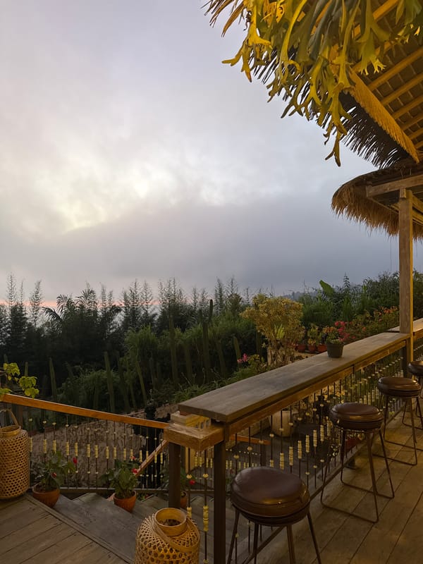 Traditional thatched roof restaurant documented in Banjar, Indonesia