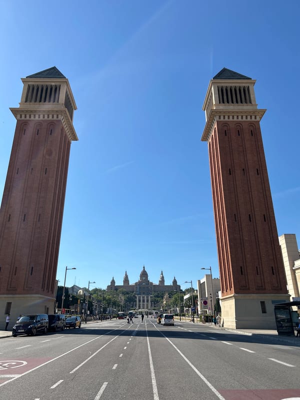 Morning view captured of Barcelona's Venetian Towers on Reina Cristina