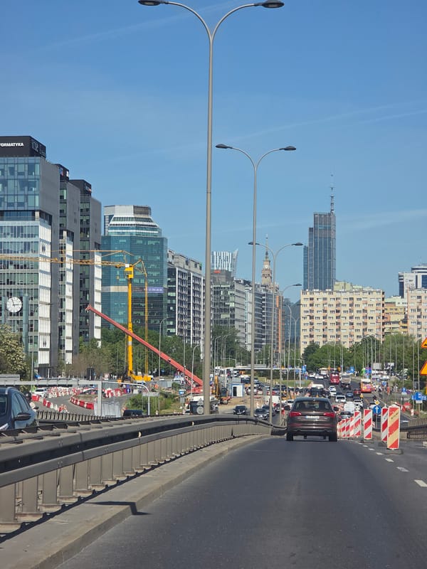 Warsaw street traffic documented from elevated viewpoint Monday afternoon