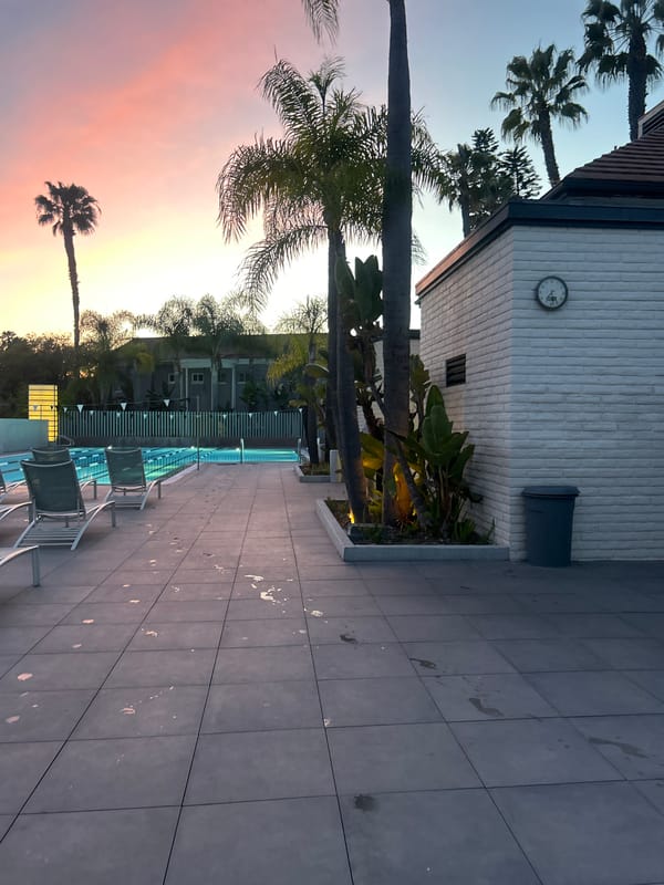 Evening poolside and rainy city views captured in LA