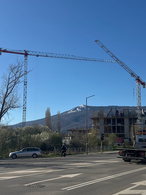 Morning construction activity and pedestrian movement observed in Sofia