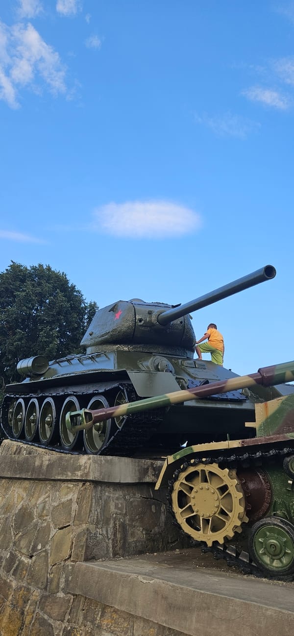 Soviet and German memorial tanks on display in Svidník, Slovakia