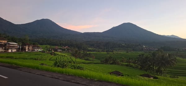 Sunset documented over Penebel rice terraces in Indonesia