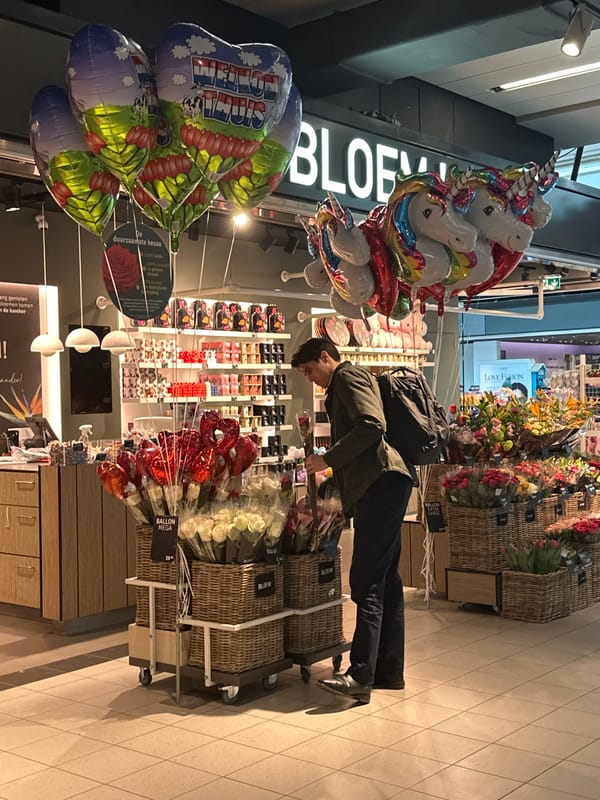 Travelers navigate typical airport activities at Amsterdam Schiphol