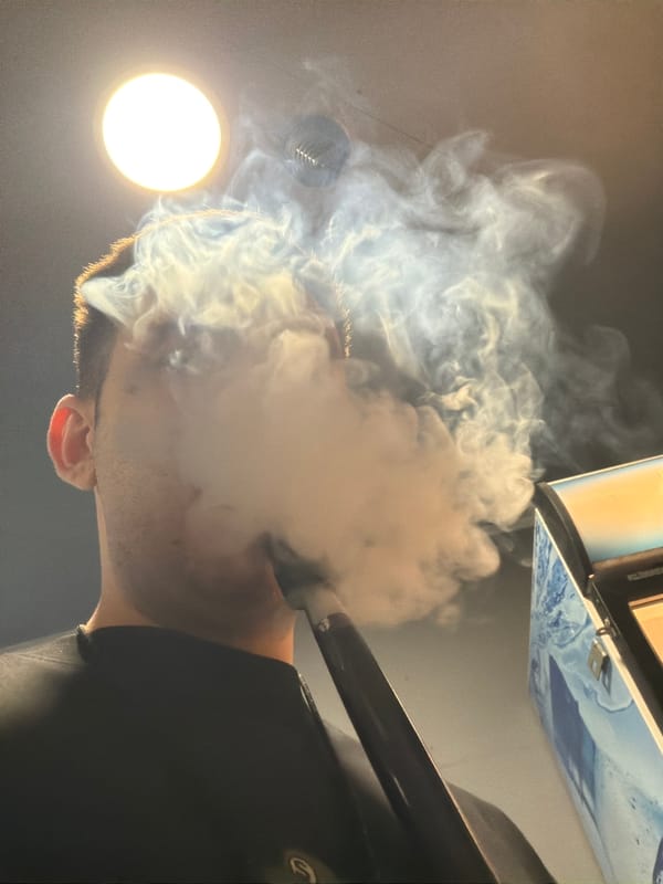 Man vapes in Varna store amid beverage displays